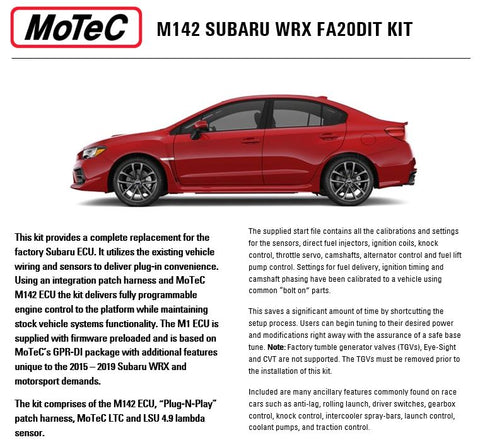 Motec M142 Plug and Play Kit- Subaru WRX 2015-2019